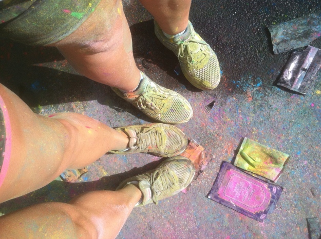 Mine and Meghan's feet right after we finished the Run or Dye color run.